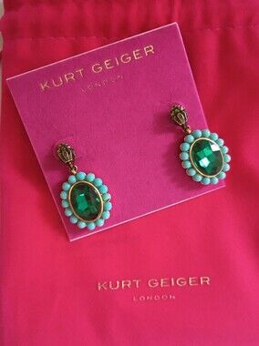 Kurt Geiger Emerald and Turquoise Halo Drop Earrings